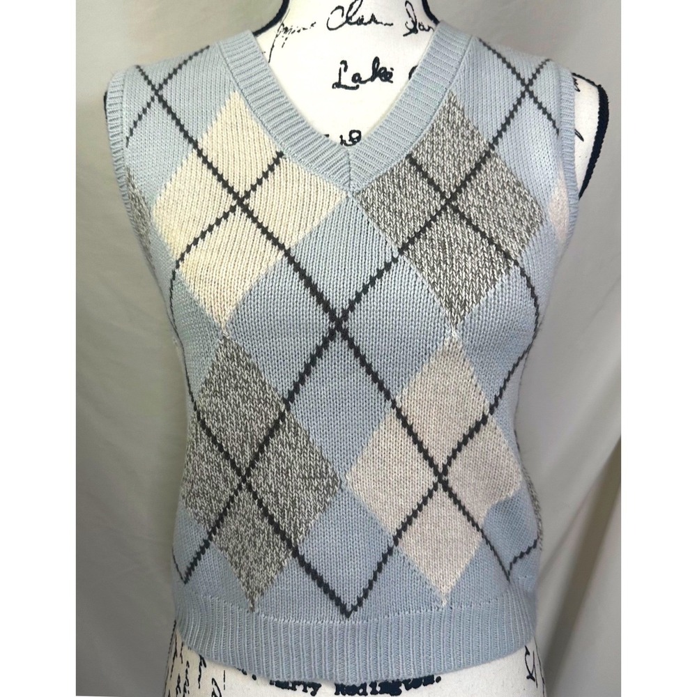 Moon & Madison Light Blue Argyle Sweater Vest Women's XS Pastel Preppy Academia